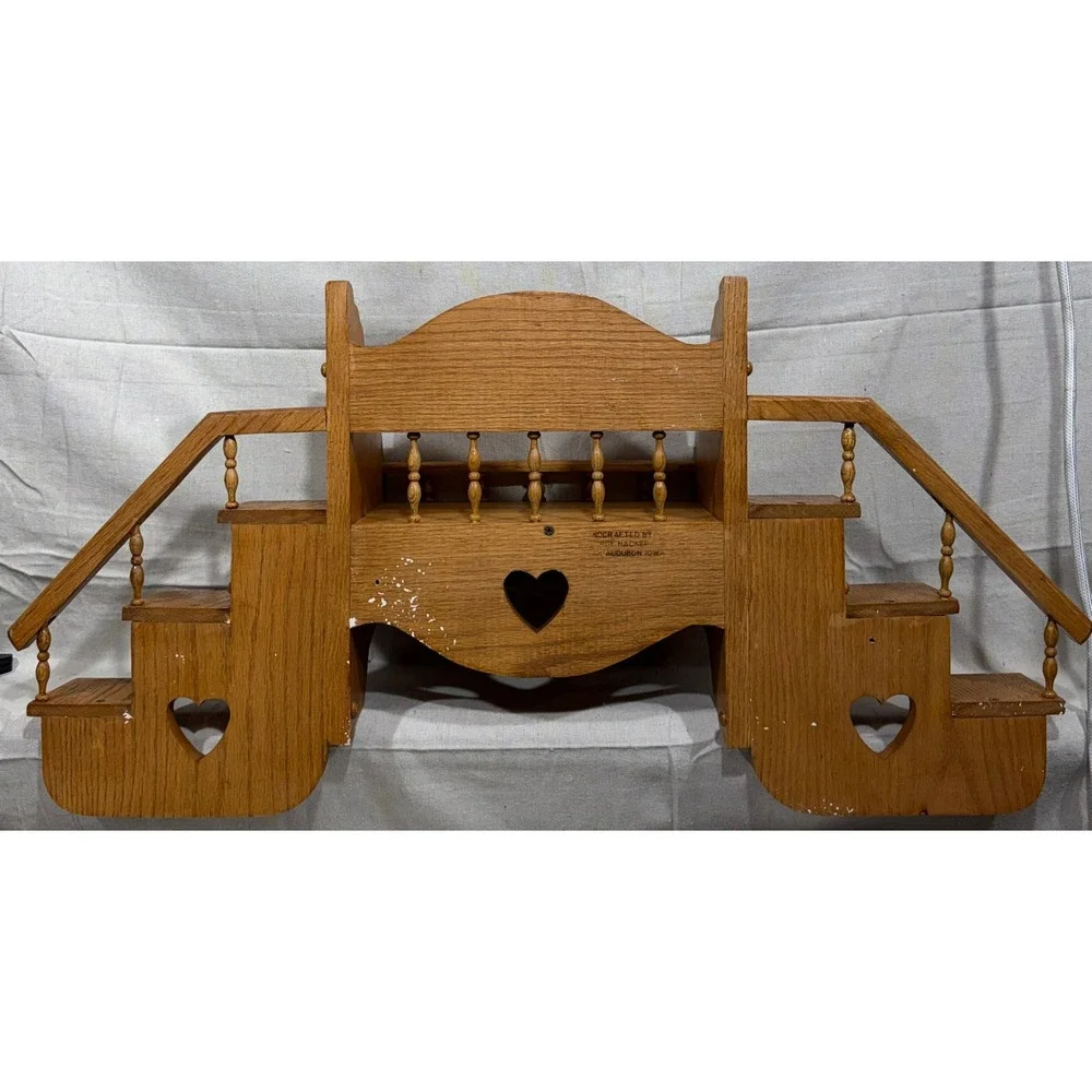 George Hacker Handcrafted Oak Wood Wall Shelf Heart Cutout Spindle 34x17x7.5